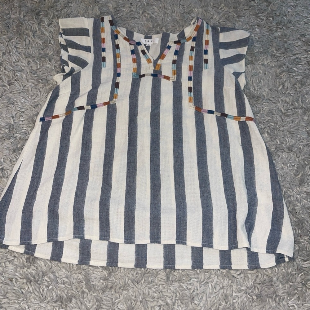 THML Embroidered Boho Blouse Multicolored Flutter Sleeve Festival Sz L